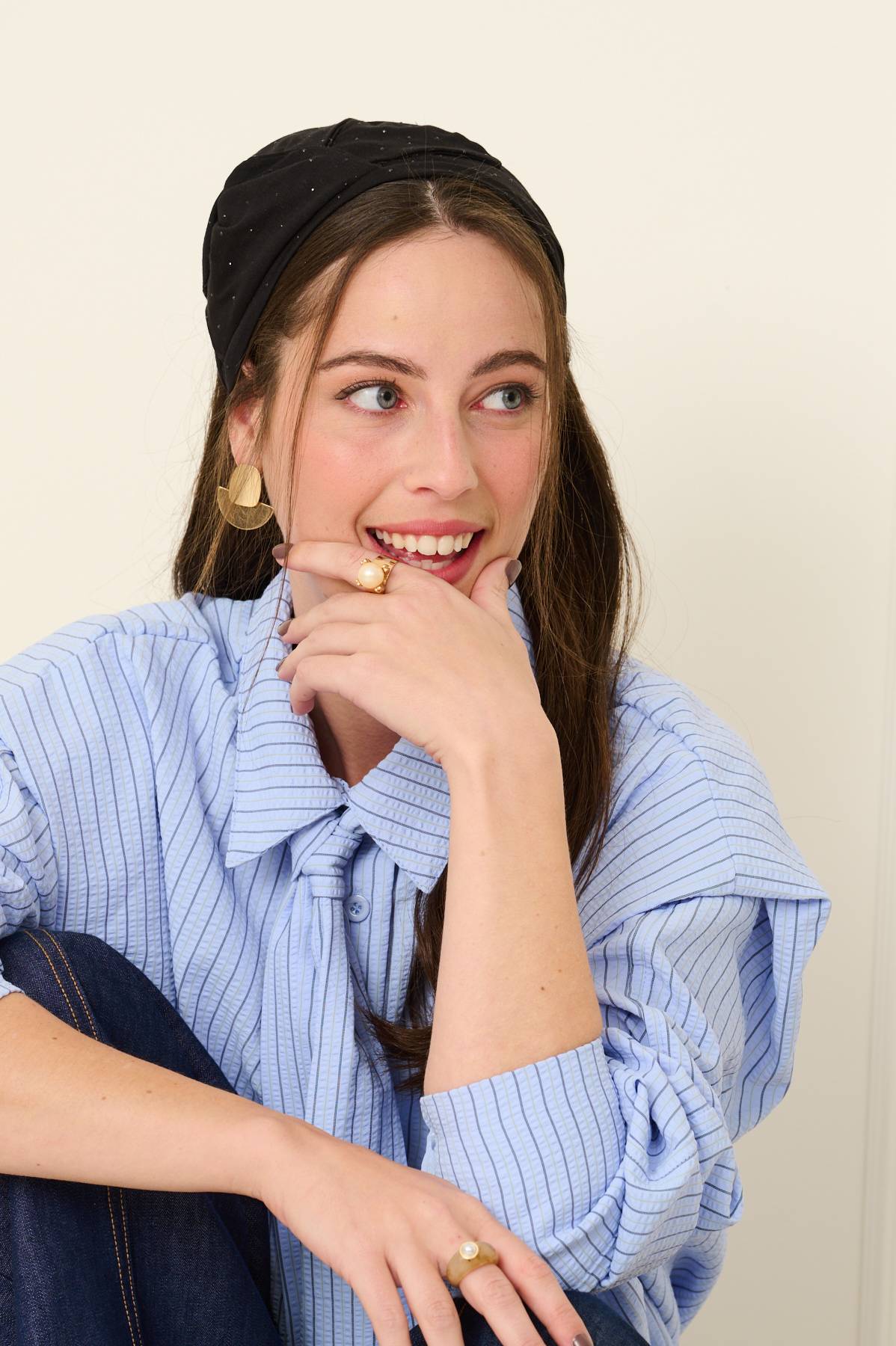 סרט לשיער - טורבן צד - 'ספארק' - שחור ואבנים