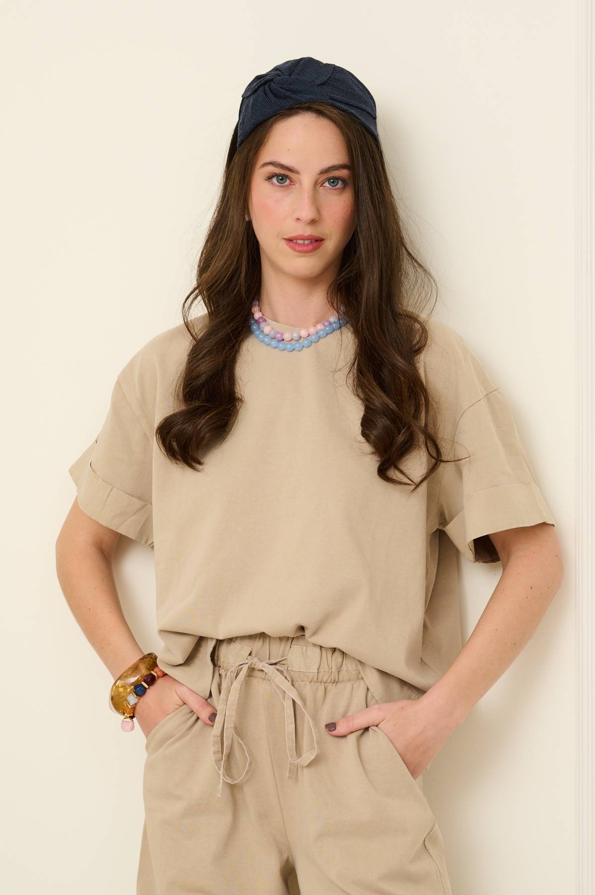 קשת לשיער - טורבן צד - 'סמבה' - ג'ינס כהה